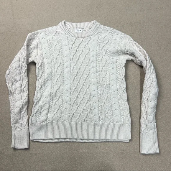 J Crew Sweater Womens XXS Beige Cable Knit Crewneck Cotton BT229 Holiday 2023 - Picture 1 of 7